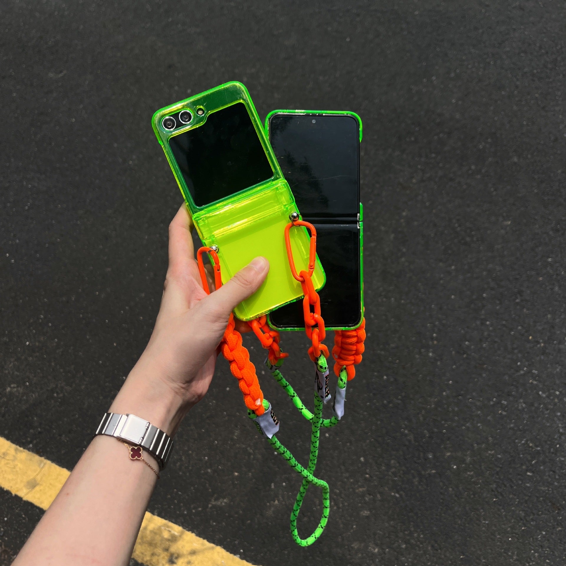 Suitable for Samsung Galaxy Z Flip5 phone case simple fluorescent green zflip4/3 folding screen protective cover