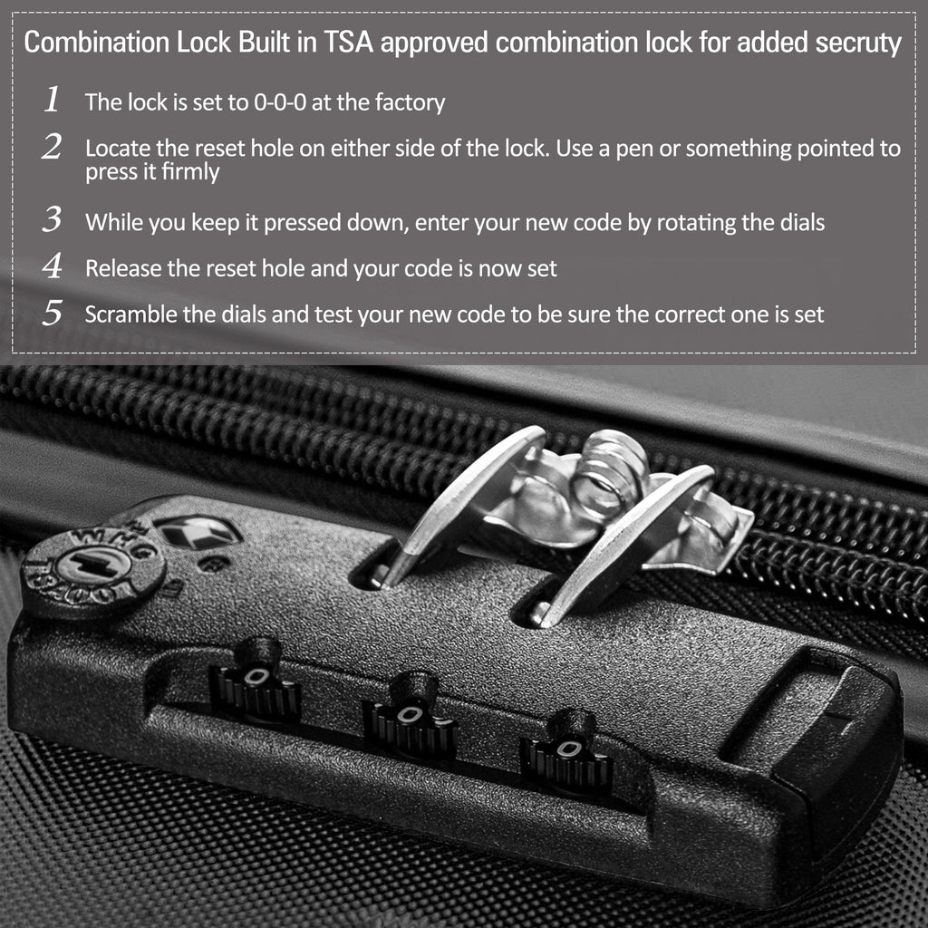 Black 3 Piece Luggage Set Hardside Spinner Suitcase with TSA Lock 20" 24' 28" Available