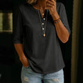 Classic Henley Neck Style Spring Summer New Women's Solid Color Button-Up Top