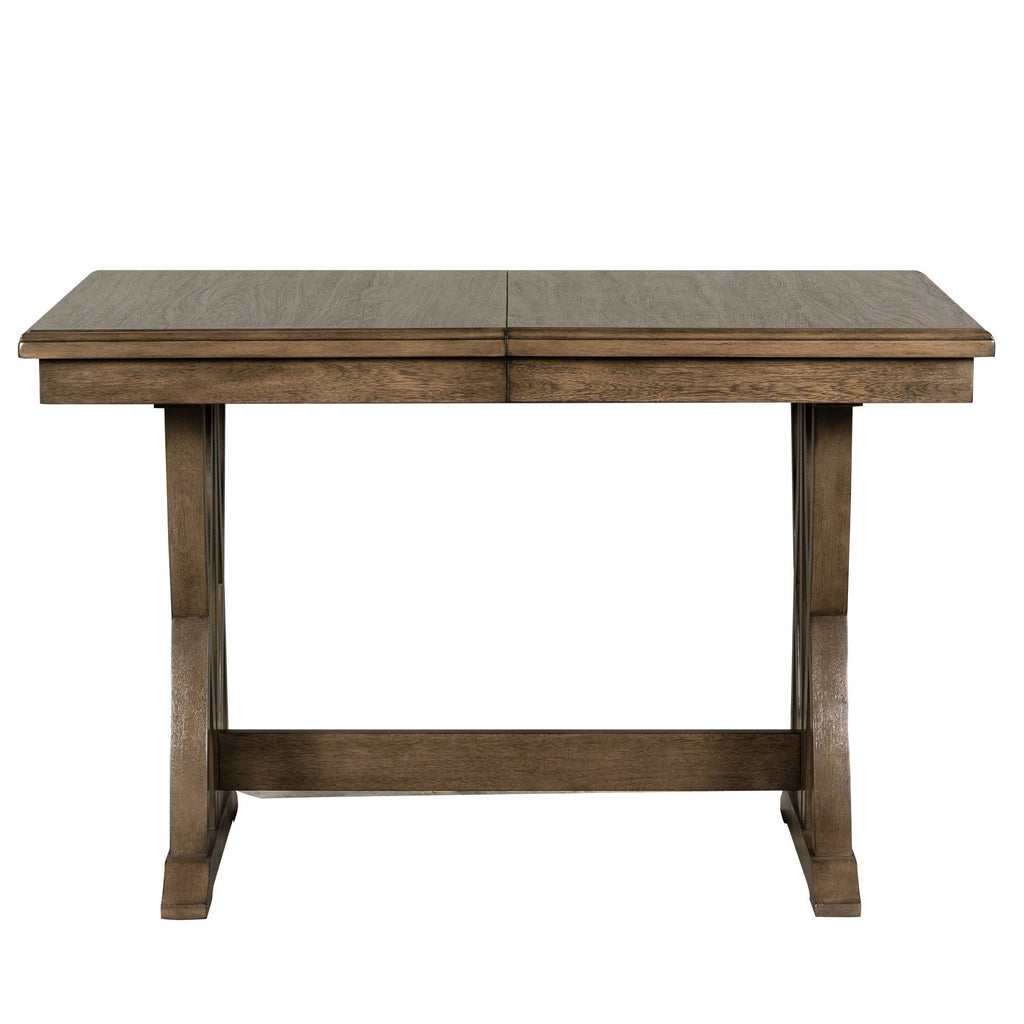 TOPMAX Mid Century Solid Wood 7-Piece Expandable Dining Table Set with Soft Cushioned Chair, Gold Brown+Gray Cushions