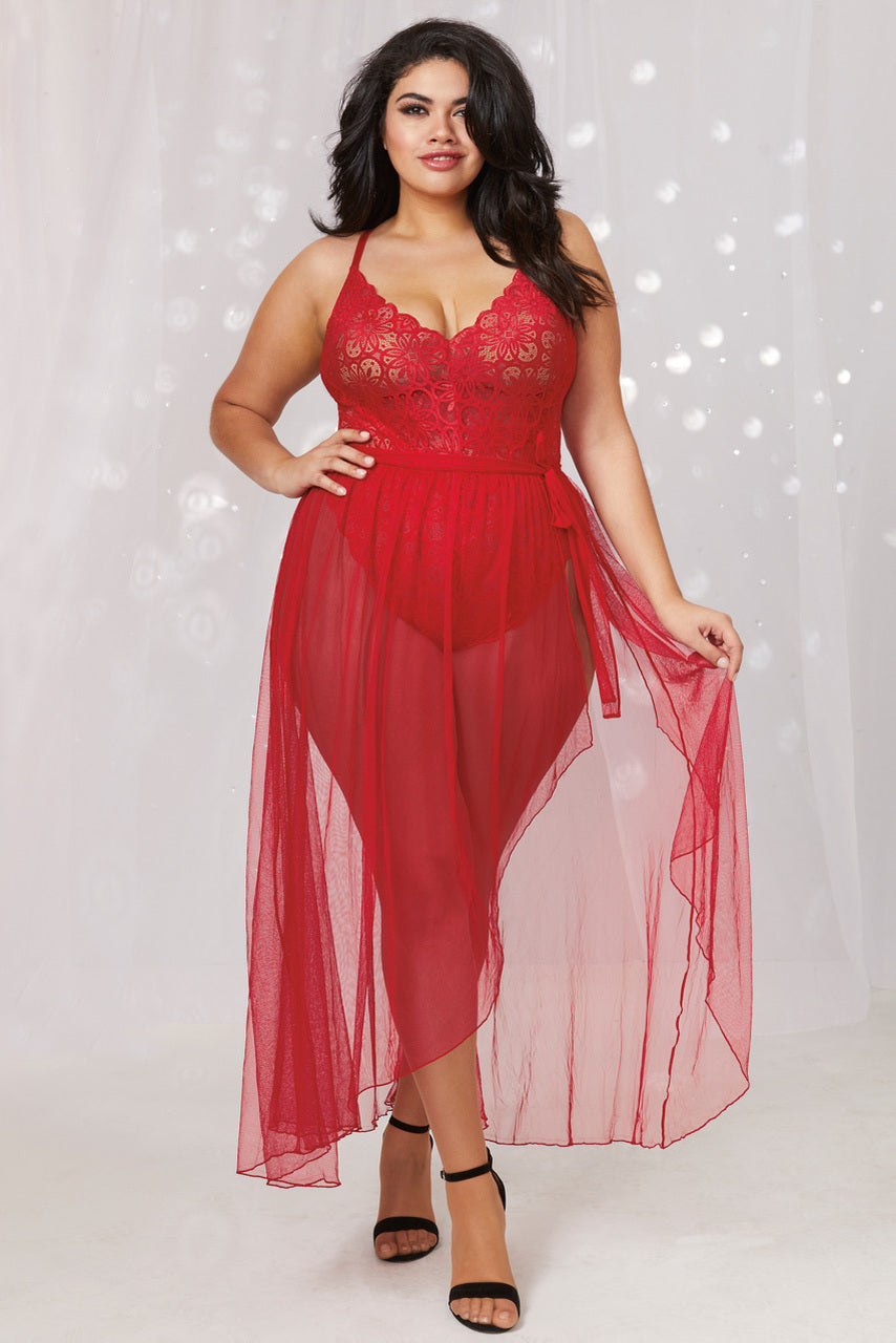 Plus Size Lace Teddy and Overskirt - Andersen Mercantile