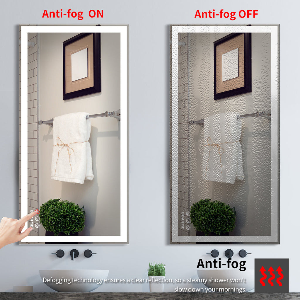 48x24 inch LED bathroom makeup mirror wall mounted adjustable light anti fog touch switch with memory intelligent large bathroom
