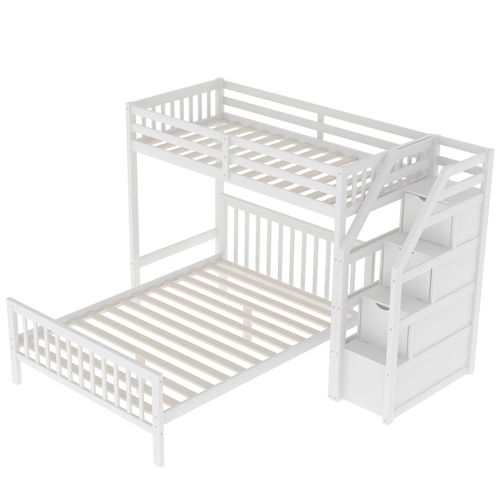 Twin over Full Loft Bed with Staircase,White