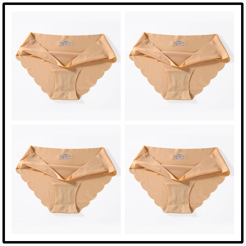 4-pack ice silk seamless underwear, women's one-piece summer ice silk fabric bottom pants, mid waist plus size sexy triangle pants