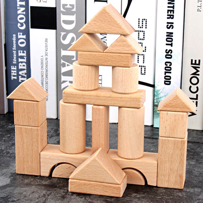 Puzzle Wooden Children's Wooden Boxed Beech 22 Pieces Can Be Bitten Assembled Building Blocks Pile Up Early Education Toys