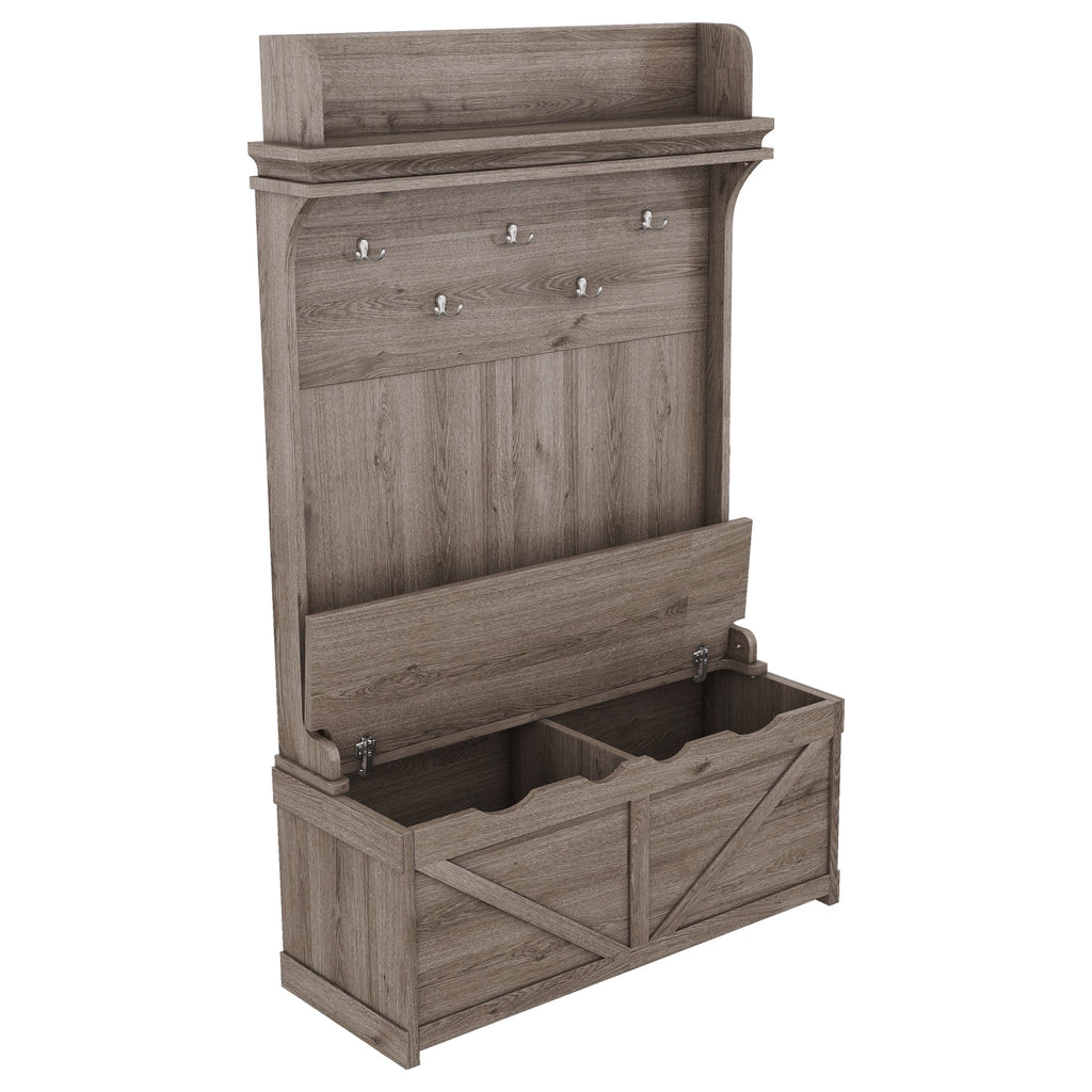 Hall tree with storage desk, entrance desk with drawers and 5 hooks, display rack,Oak
