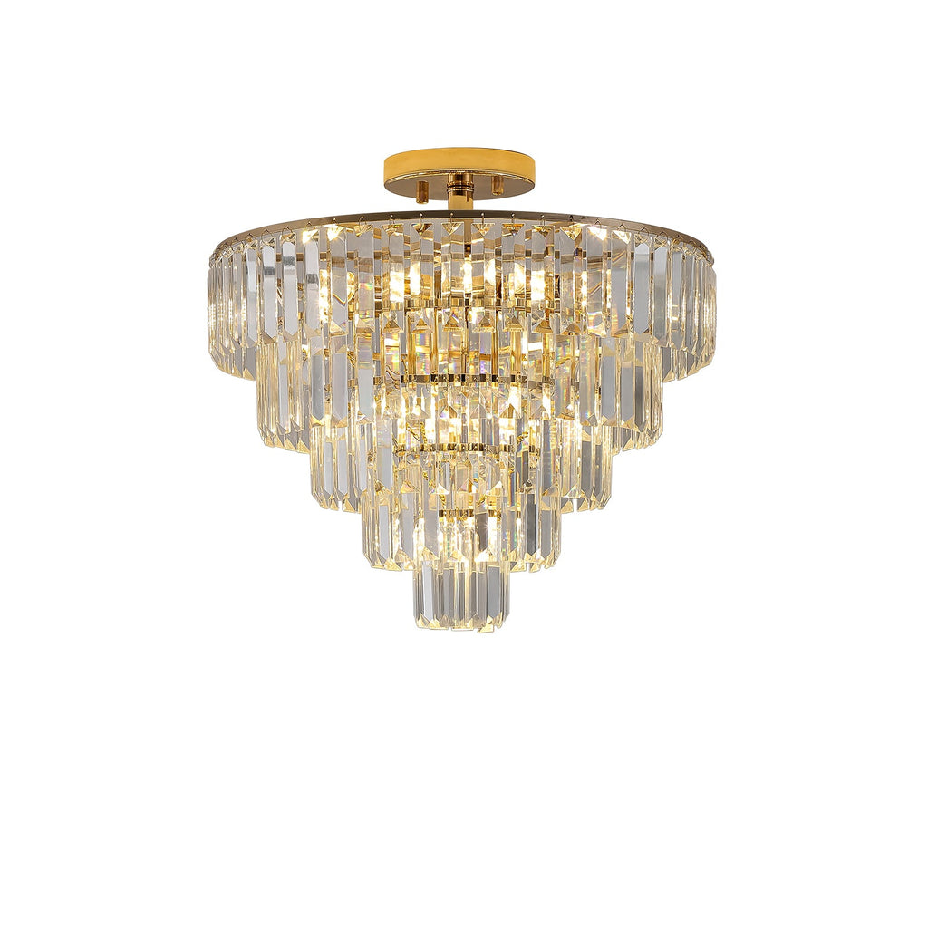 Gold Crystal Chandeliers,5-Tier Round Semi Flush Mount Chandelier Light Fixture,Large Contemporary Luxury Ceiling Lighting