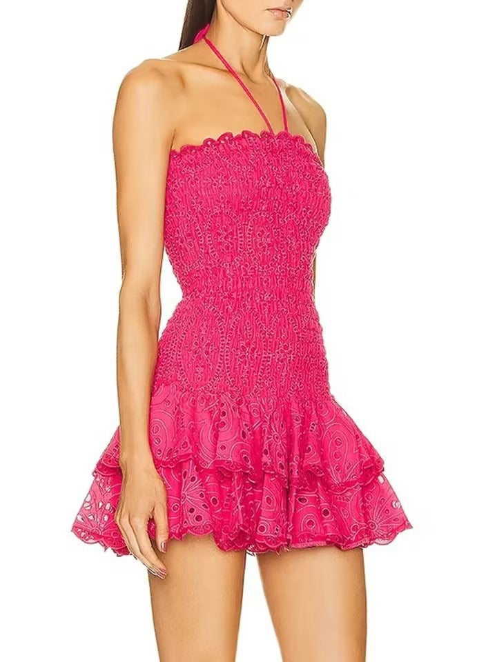 New Fashionable and Elegant Design with Elastic Waist and Ruffle Edge for Slimming Embroidered Bra Dress for Women