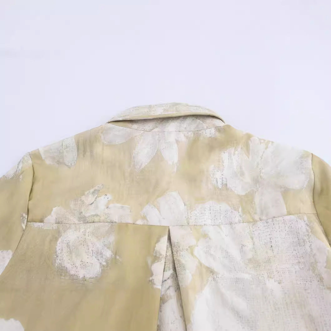 Women's floral print silk textured shirt and pants