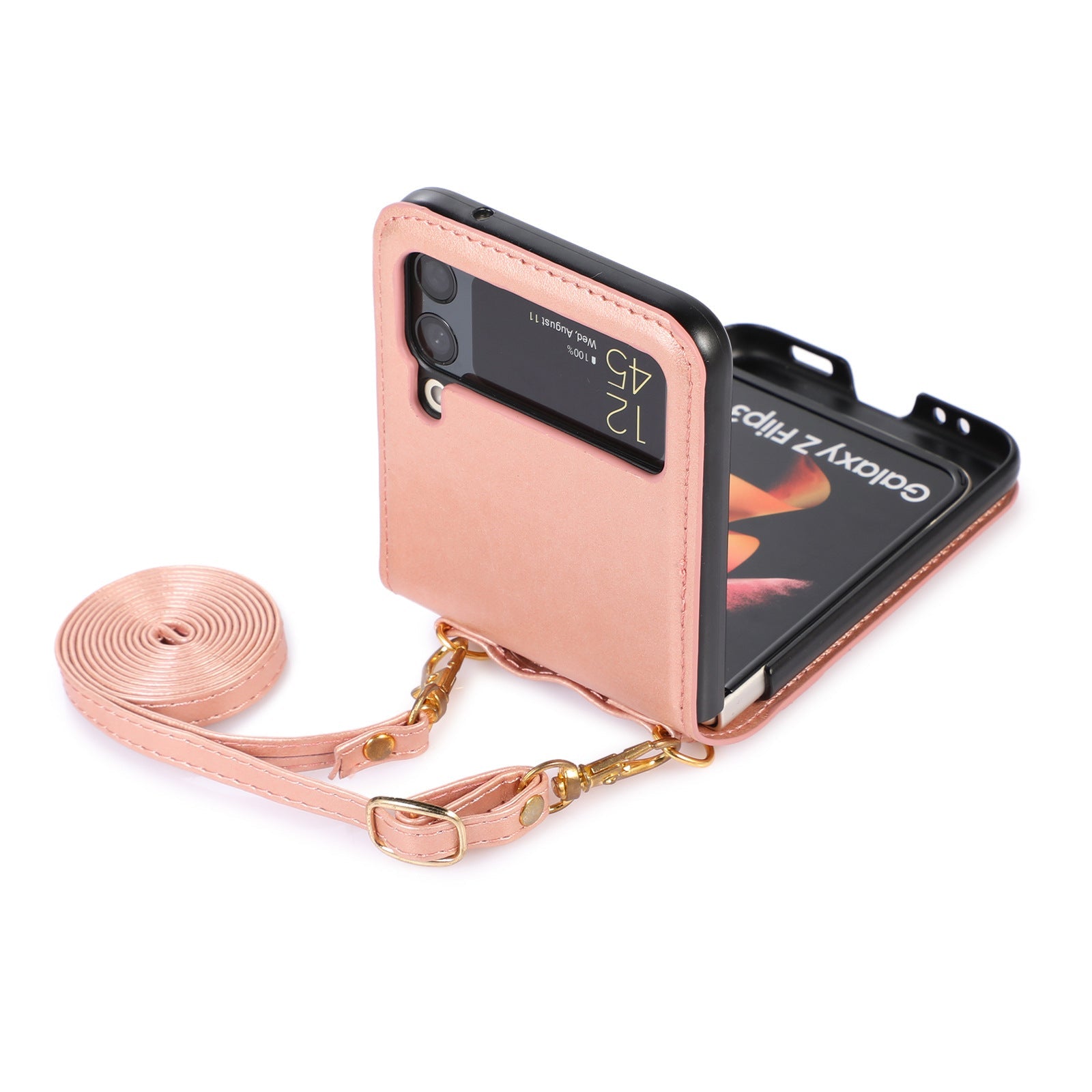 New Samsung Z Flip5 Folding Screen Phone Case with Diagonal Span Galaxy Z Flip4 Card Insertion Protective Cover