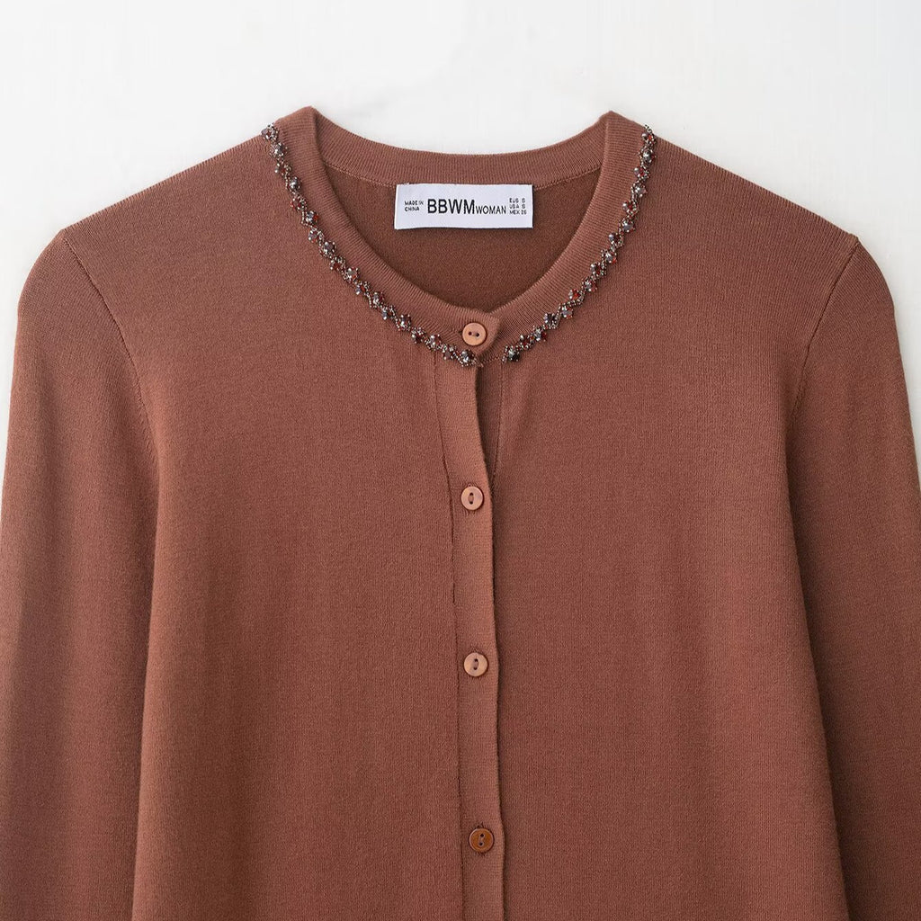 Jewelry cardigan knit sweater