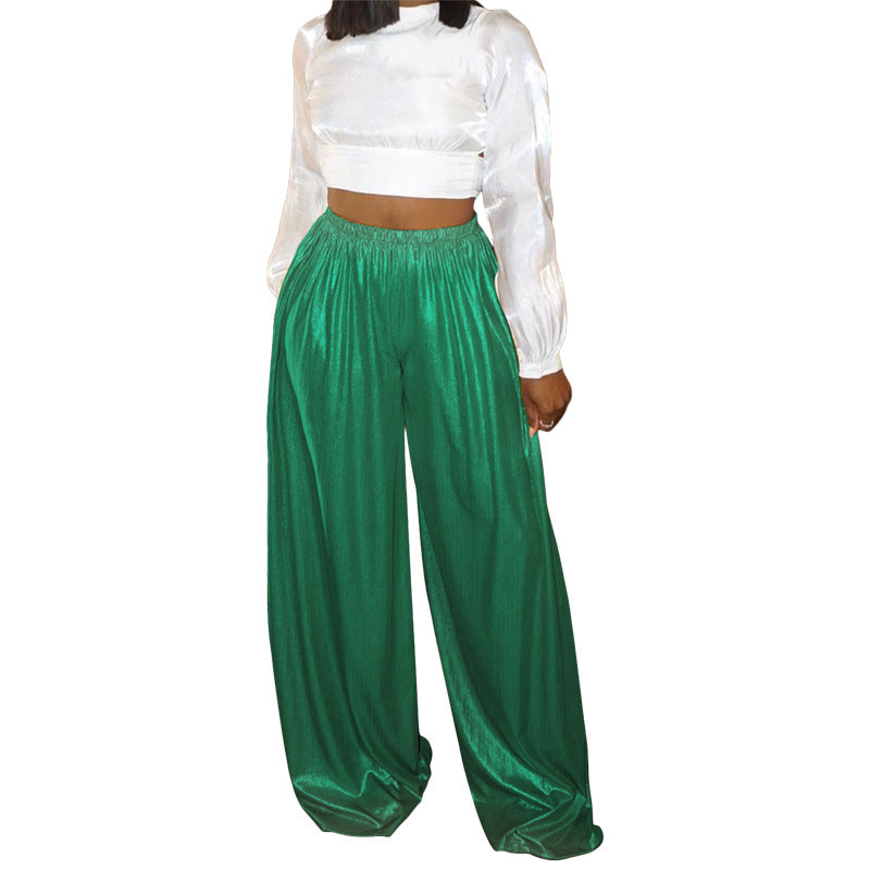 Fashionable and casual gold hot stamping wide leg pants for women long pants
