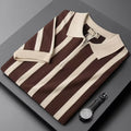Color blocking striped zipper ice silk knitted T-shirt