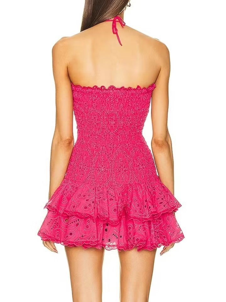 New Fashionable and Elegant Design with Elastic Waist and Ruffle Edge for Slimming Embroidered Bra Dress for Women