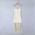 New women's pullover big U-neck sleeveless suspender hem tassel embellished crochet dress