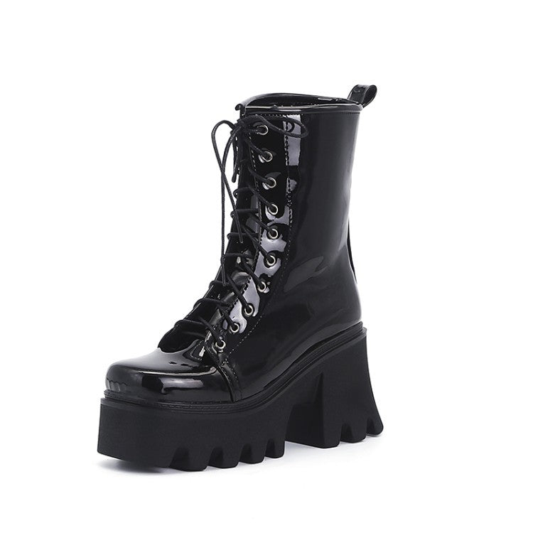 Autumn Thick Heel High Heel Short Boots Front Lace Martin Boots Large Size 40-43 Women's Boots