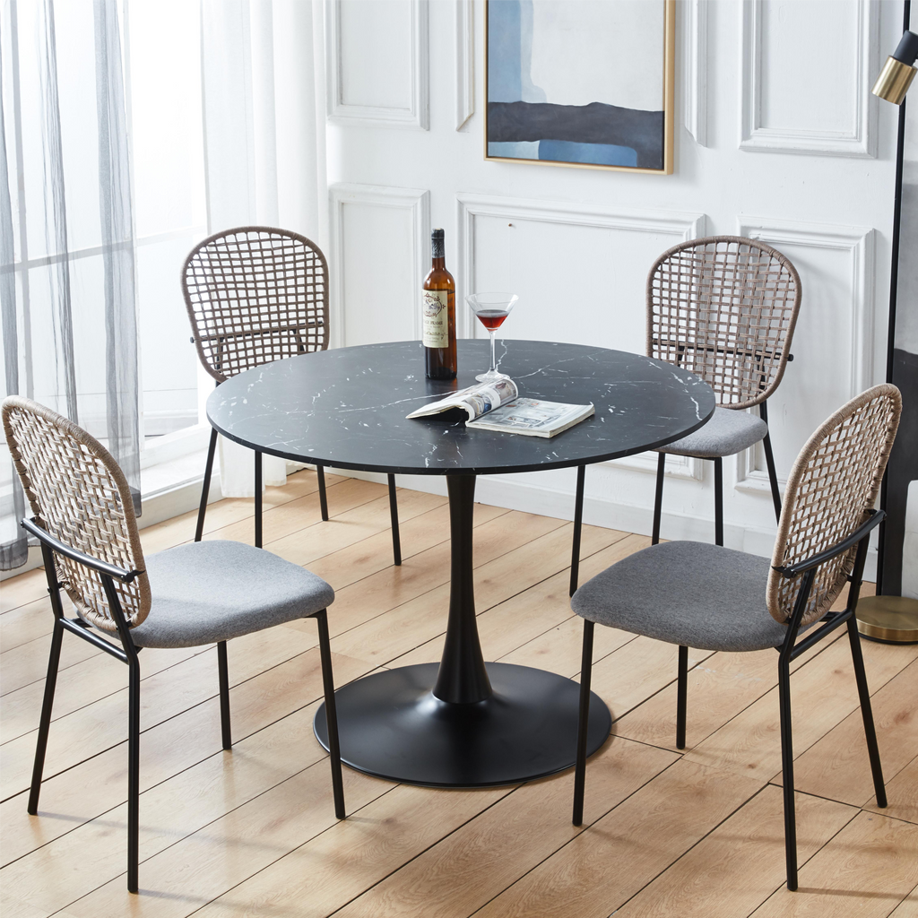 42.1 "Black Tulip Dining Table 4-6 Middle Ages Dining Table Round Mdf Desktop Casual Coffee Table