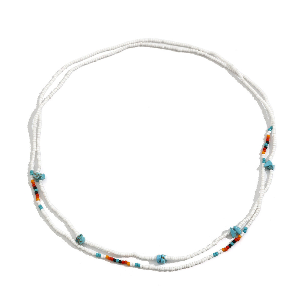 Sexy beach turquoise rice bead elastic waist chain for women's vacation style bead body chain