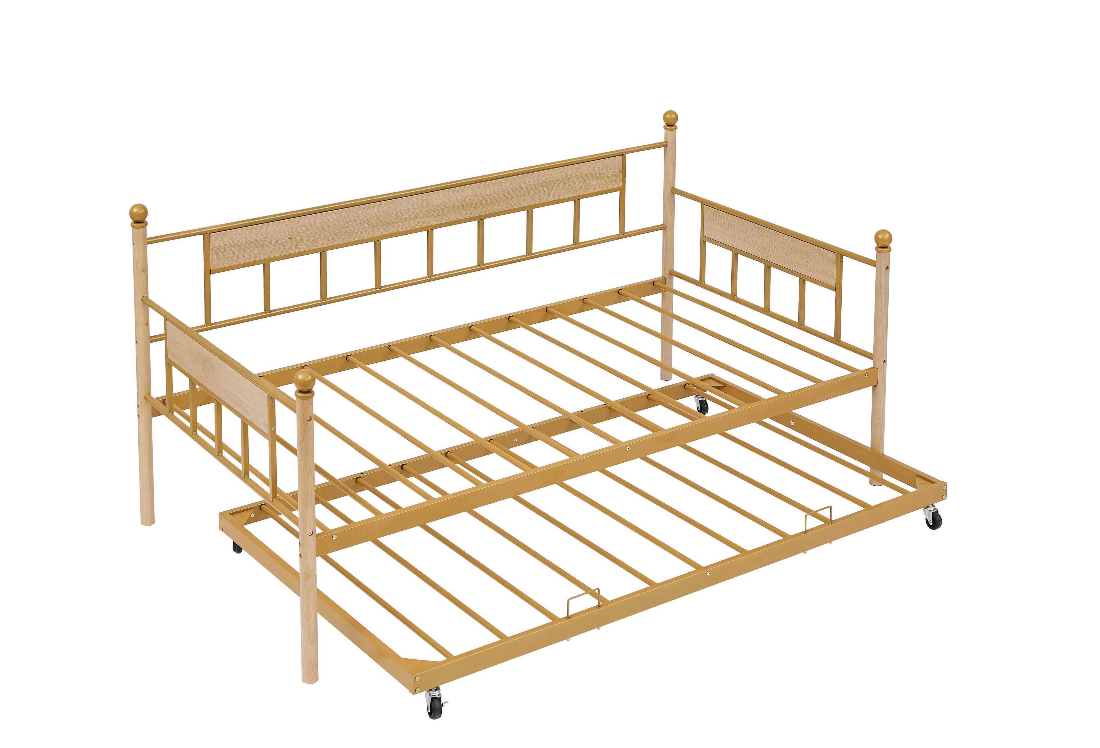 Daybed sofa bed metal framed with trundle twin size  golden 77'' L x 40.6'' W x 14.5''H