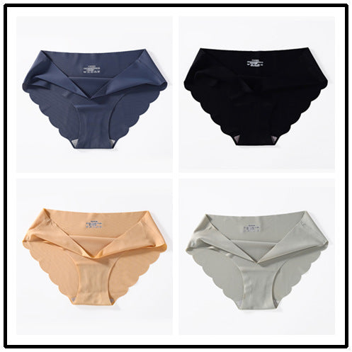 4-pack ice silk seamless underwear, women's one-piece summer ice silk fabric bottom pants, mid waist plus size sexy triangle pants