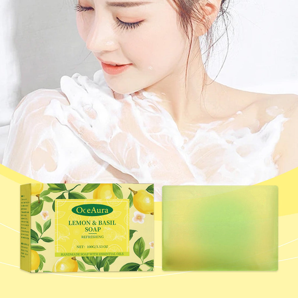 Lemon Refreshing Basil Soap Gently Cleanses Skin, Refreshing Pores, Tender Body Soap For Refreshing Bath