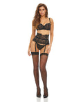 Bombshell Boudoir Strap Overlay Bra, Garter Belt & G-String Black MD