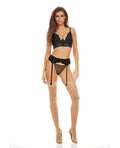 Bombshell Boudoir Lace & Mesh Peek A Boo Wire Bra, Garter Belt & G-String Black LG