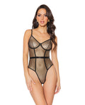 Holiday Metallic Fishnet Teddy w/Underwire Cups Black/Gold MD