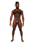 Snaked Metallic Coated Shoulder Sling Harness Thong Black/Blue L/XL