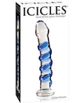 Icicles No 5 Realistic Dildo | Hand Blown Glass Dildo Massager | Clear Blue Swirl Big Dildo