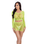 Pink Lipstick Leaf it to Me Long sleeve Crop Top & Short Green O/S