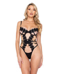 Ebony Rose Floral Guipure Lace Trim Teddy Black XL