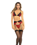 Rene Rofe Underneath It All Bra, Garter Belt & G-String Red S/M