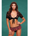 Teacher's Pet Schoolgirl Lace Top, Tie & Skirt Black/Red S/M