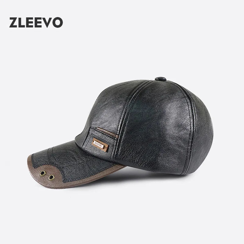 Autumn and Winter new PU leather baseball cap fashion stitching and brushed middle-aged and elderly peaked cap