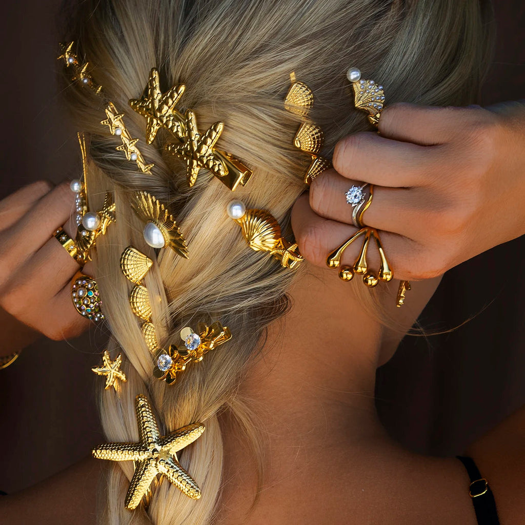 Stainless steel shell hair clip with bangs, high-end feel, ins metal hair accessories, broken hair clip at the back of the head