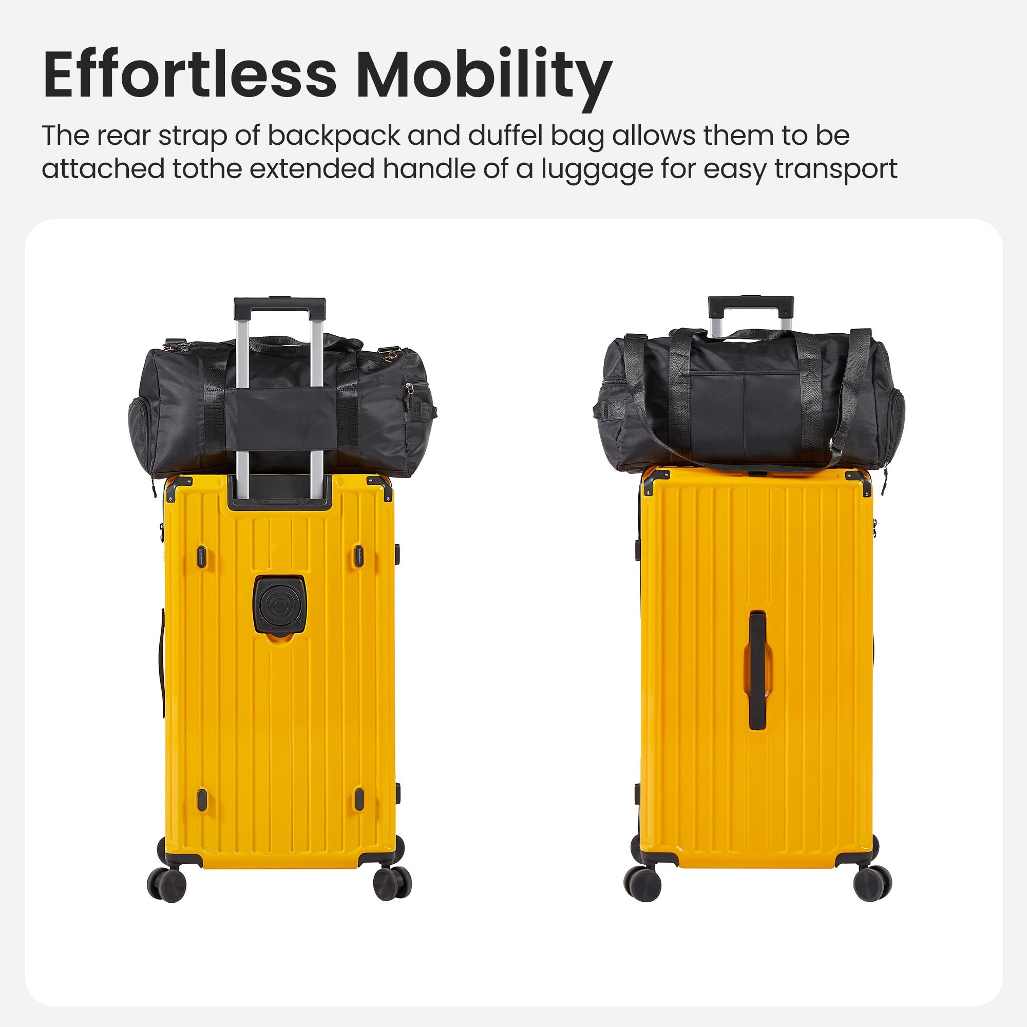 Luggage Set 4 pcs (20"/24"/29"/Travel Bag), PC+ABS Durable Lightweight Luggage with Collapsible Cup Holder TSA Lock, Yellow