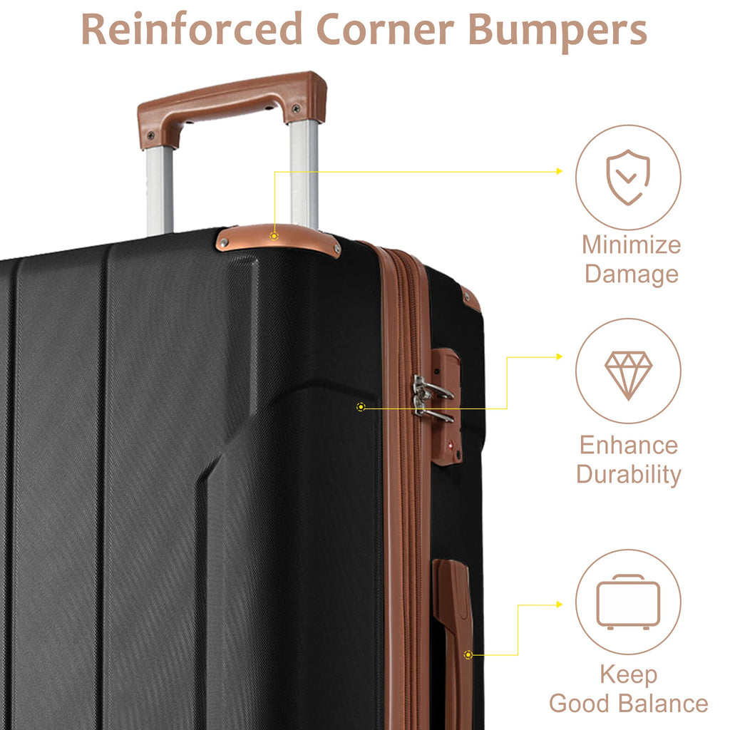 Hardshell Luggage Spinner Suitcase with TSA Lock Lightweight Expandable 24'' (Single Luggage) Black Brown + ABS + 24 Inch