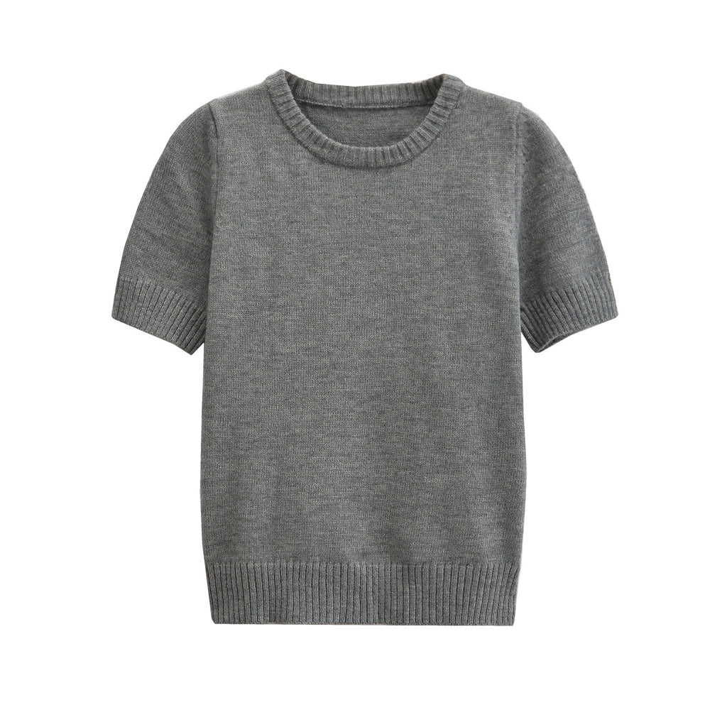 European and American style women's new French niche wool short sleeved round neck top