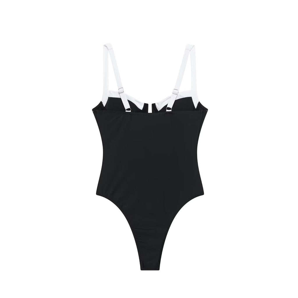High fork V-neck vacation hot girl one-piece swimsuit female