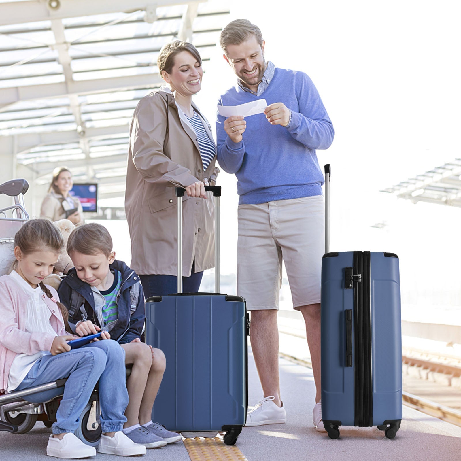 Hardshell Luggage Sets 3 Pcs Spinner Suitcase with TSA Lock Lightweight 20''24''28'' Blue + ABS