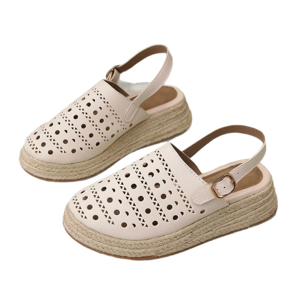 Baotou sandals women's thick soled sloping heel retro hemp rope hollowed out women's sandals