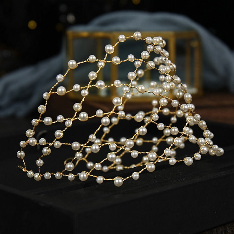 Mesh minimalist pearl hollow headwear