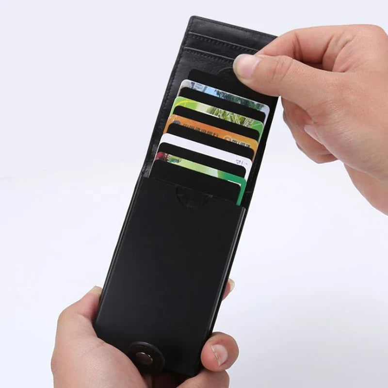 Hot sale Women Men RFID Card Holders Stack Up Pull Out Mini Cascading Wallet ID Cash Cardholder Crazy Horse PU Leather Purses