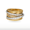 Natural Diamond Double Cross Over Ring in 14K White & Yellow Gold – 0.96ctw
