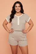 Plus Size Stripe Top & Elastic Waist Shorts Set