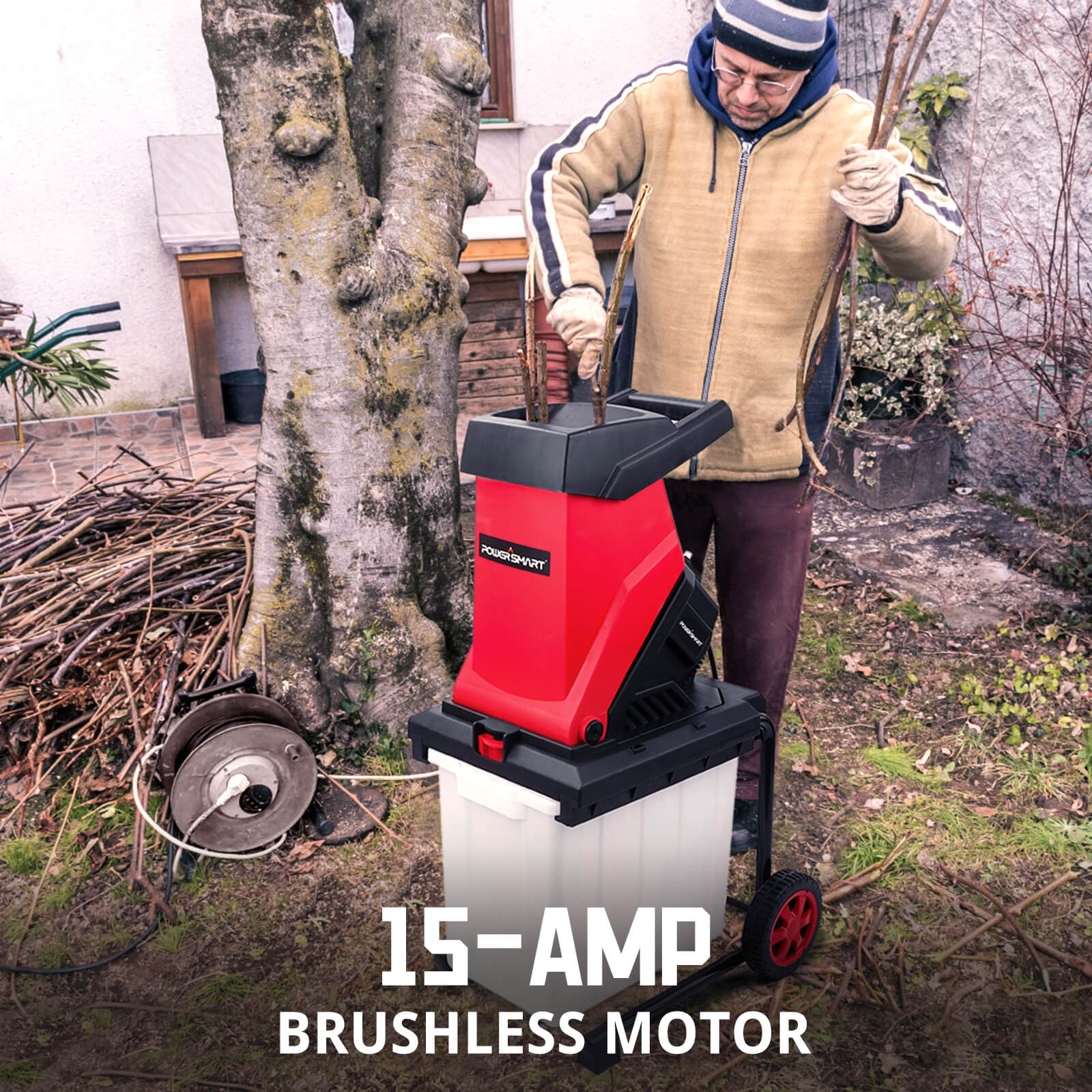 15Amp Electric Wood Chipper Leaf Mulcher w/ Collection Bin PS12A