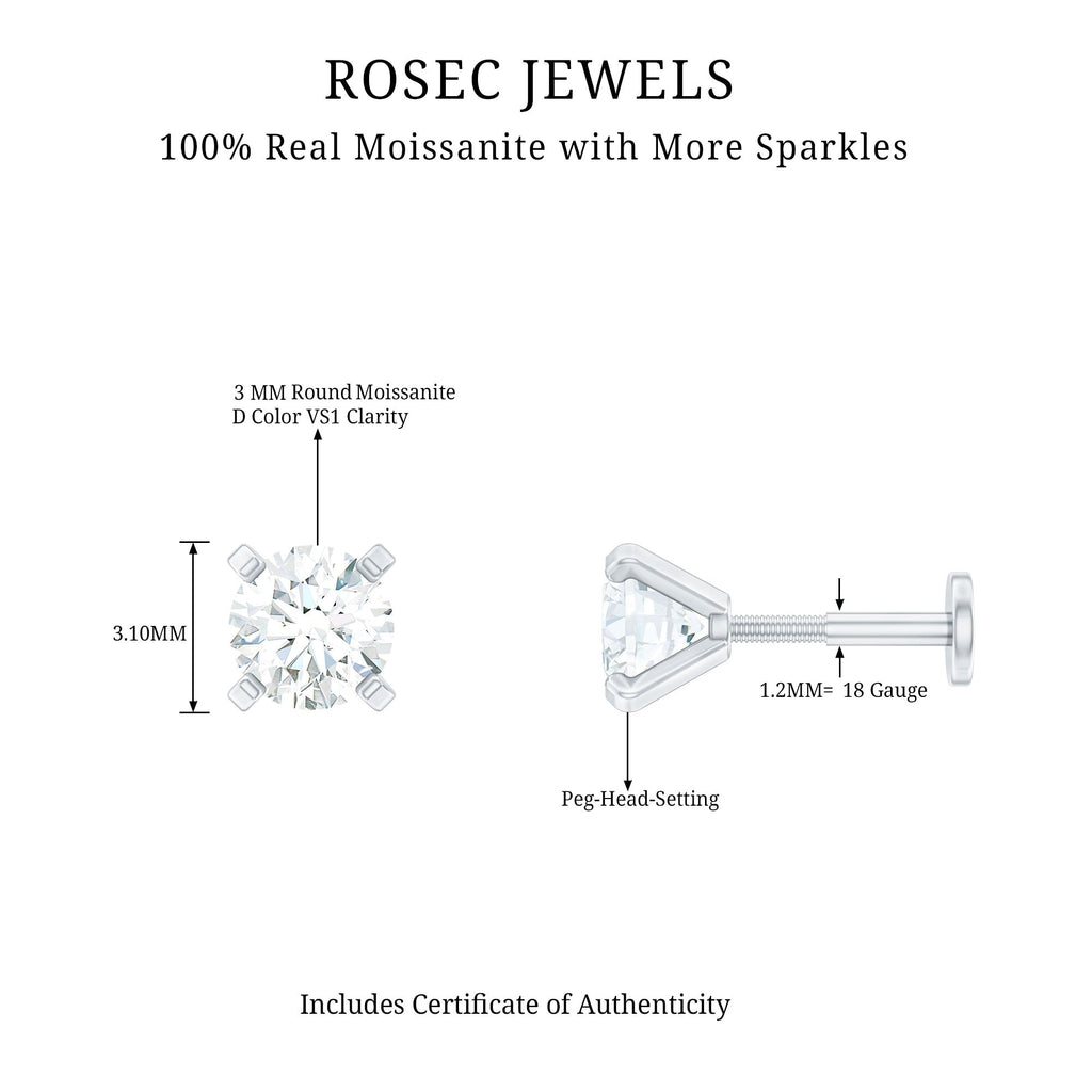 Round Shape Moissanite Solitaire Nose Pin