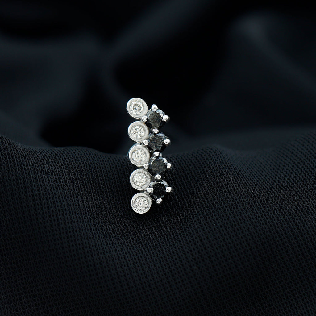 Minimal Black Onyx and Diamond Bar Cartilage Earring