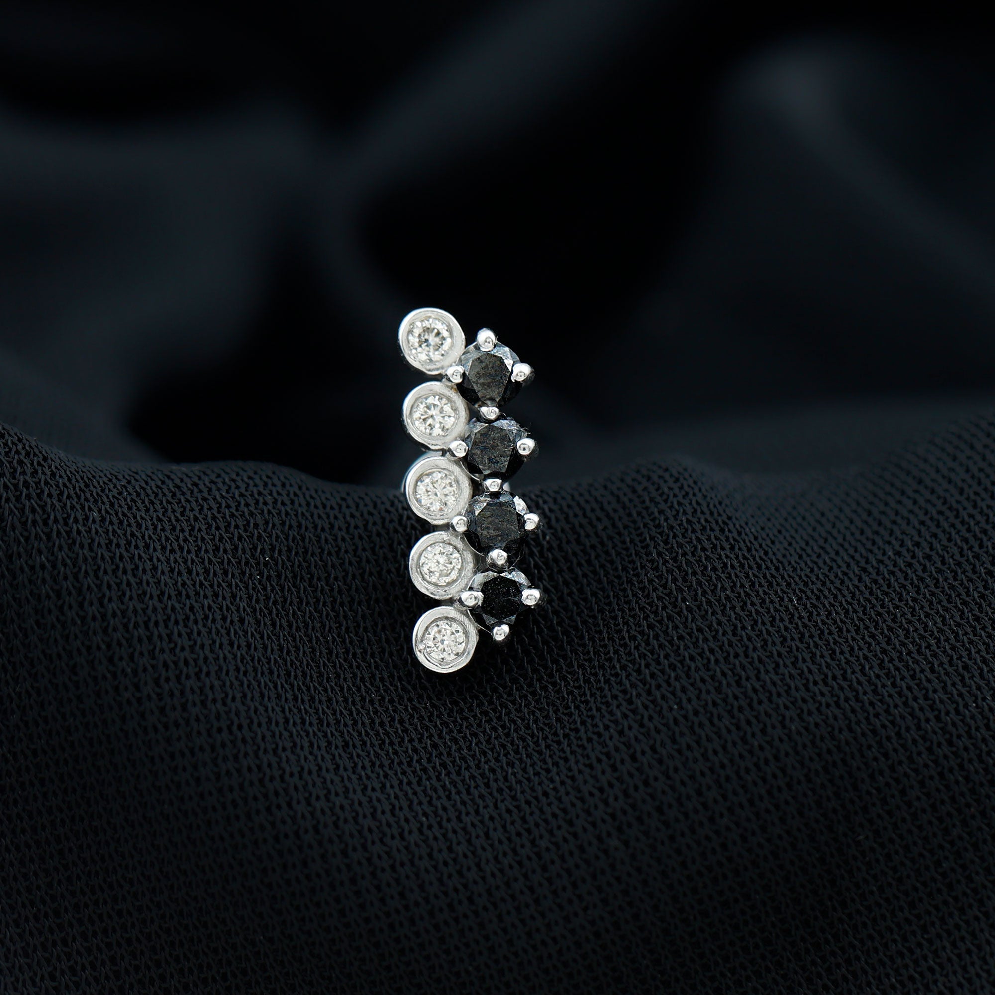 Minimal Black Onyx and Diamond Bar Cartilage Earring